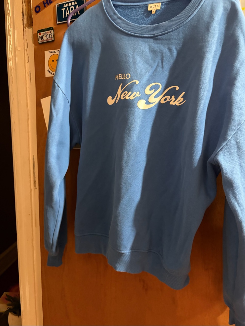 KULE Blue 'Hello New York' Crewneck Sweatshirt oversized